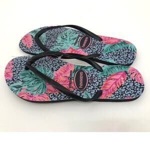 Havaianas Black Palm Tree Flip Flop Sandals 11/12